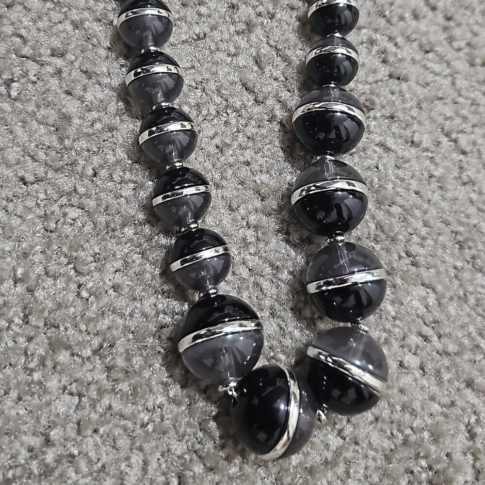 Coldwater Creek Demi Bead Silver Tone Smoke and Black Necklace